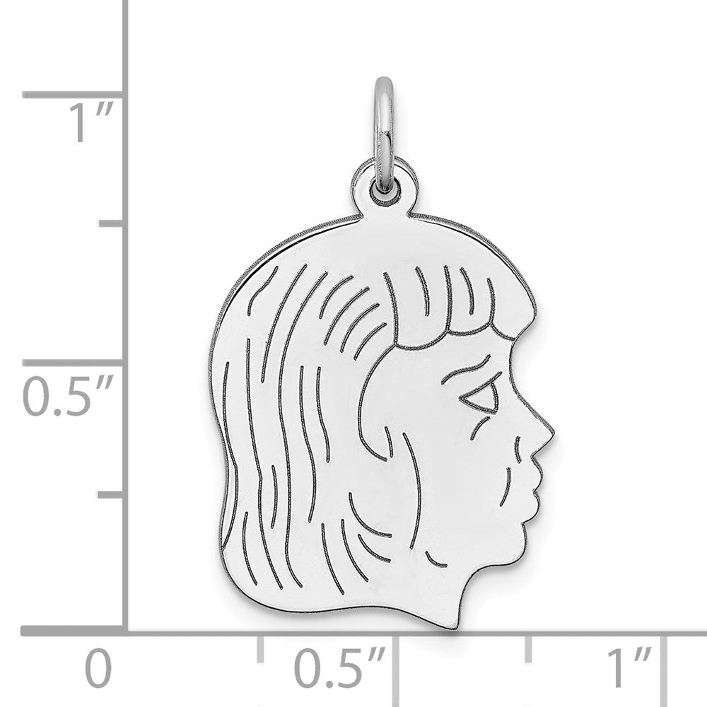 Sterl Silver Rh-plt Engraveable Girl Polished Front/Satin Back Disc Charm