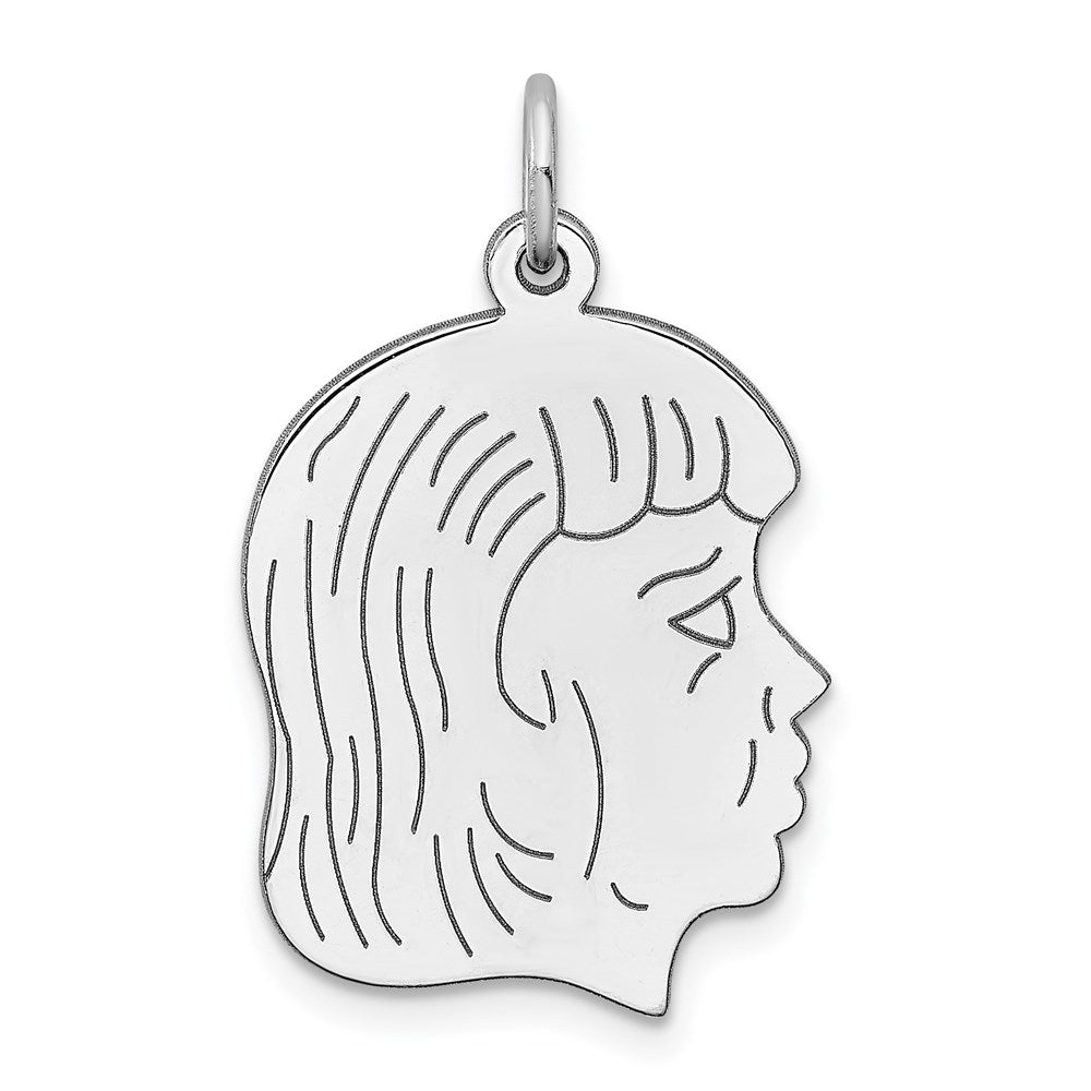 Sterl Silver Rh-plt Engraveable Girl Polished Front/Satin Back Disc Charm