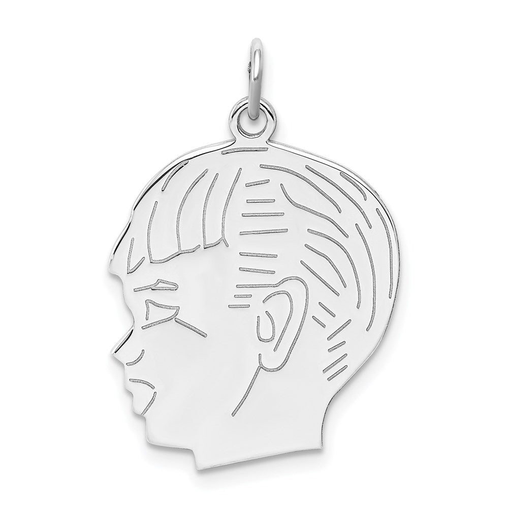 Sterling Silver Rhod-plated ENG. Boy Polished Front/Satin Back Disc Charm