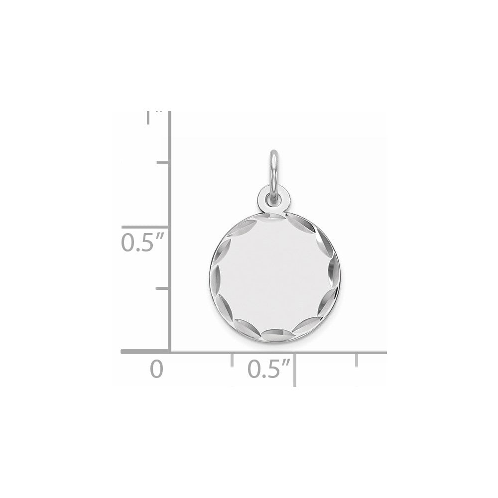 Sterling Silver Rhod-plated Eng. Rnd Polish Front/Satin Back Disc Charm