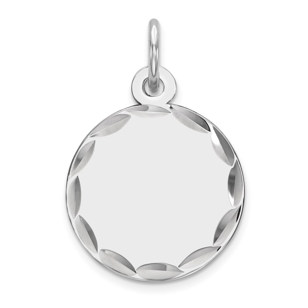 Sterling Silver Rhod-plated Eng. Rnd Polish Front/Satin Back Disc Charm