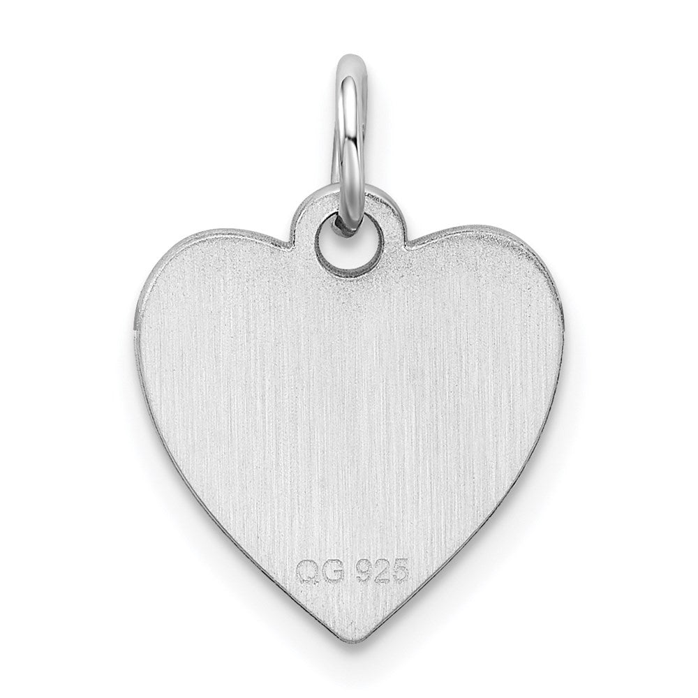 SS Rh-plt Engraveable Heart Polished Front/Satin Back Disc Charm