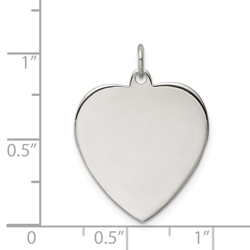 Sterling Silver Rh-plt Engraveable Heart Polished Front/Back Disc Charm