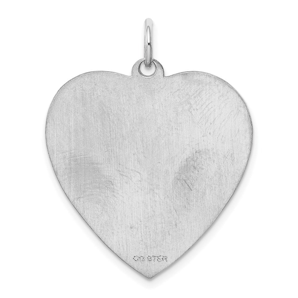 Sterling Silver Rh-plt Engraveable Heart Polished Front/Back Disc Charm