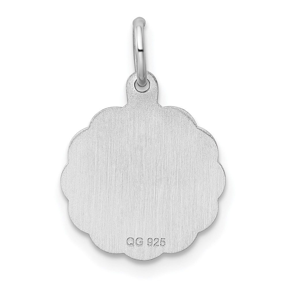 Sterling Silver Rh-plt Engraveable Polished Front/Satin Back Disc Charm