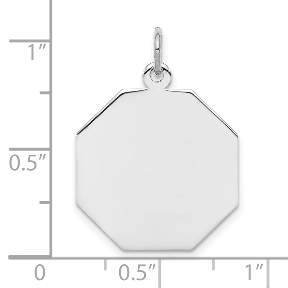 SS Rh-plt Engraveable Octagon Polished Front/Satin Back Disc Charm