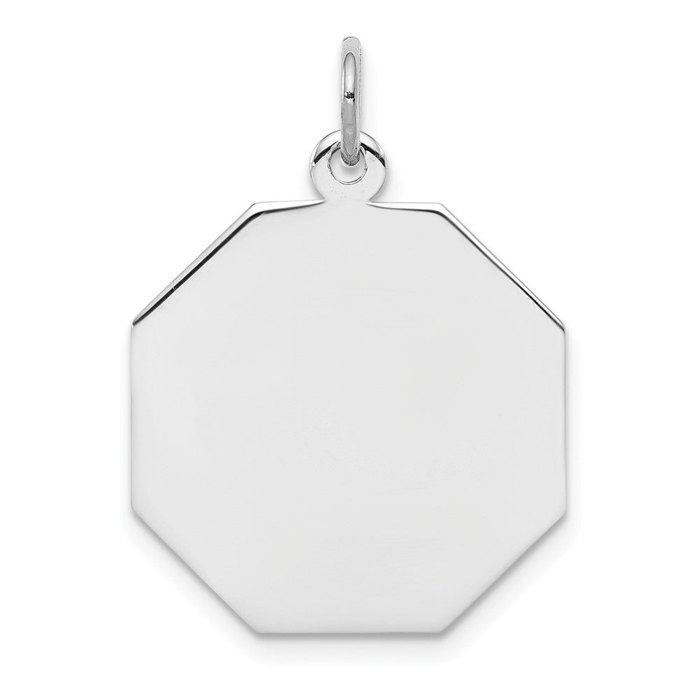 SS Rh-plt Engraveable Octagon Polished Front/Satin Back Disc Charm