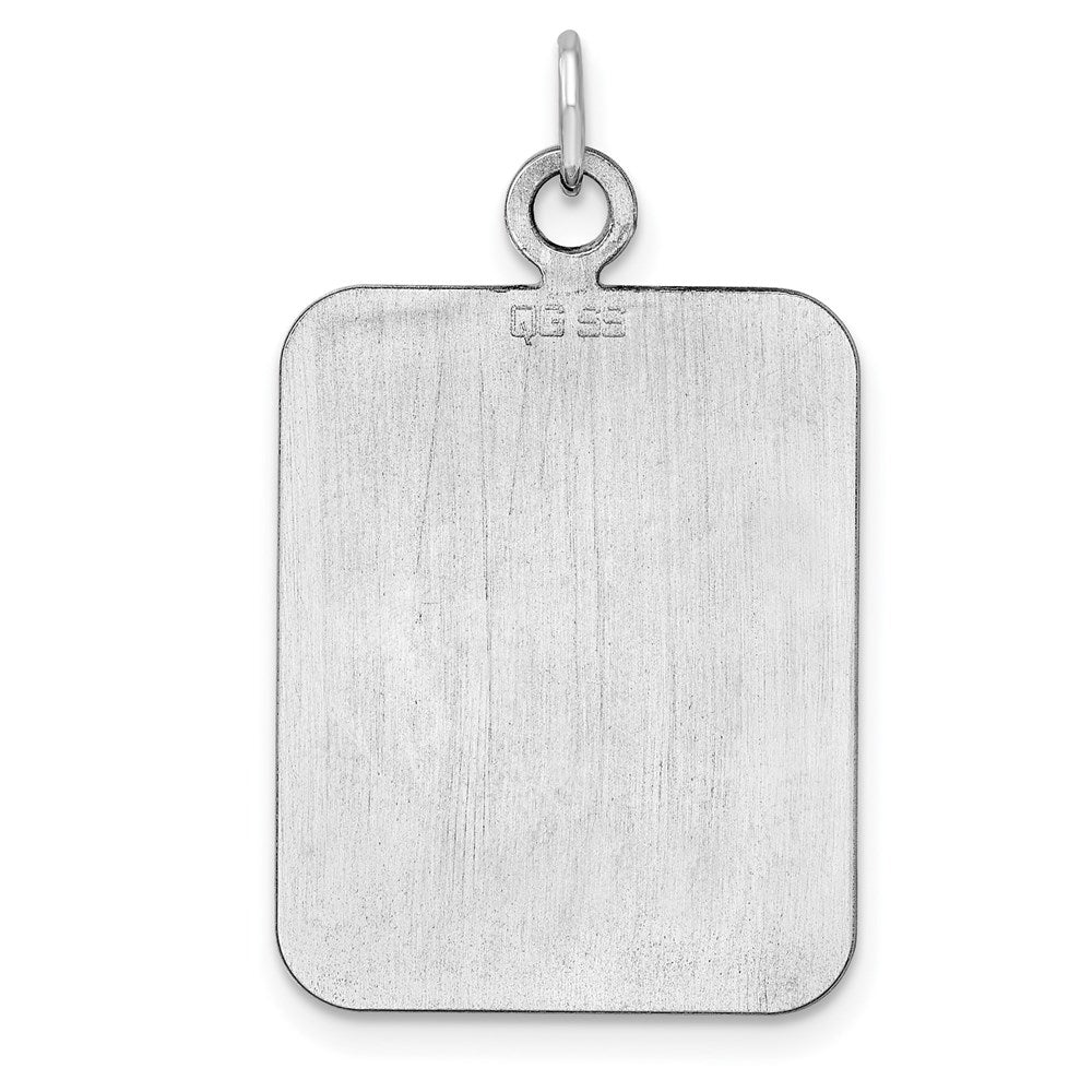 SS Rh-plt Engraveable Rectangle Polished Front/Satin Back Disc Charm