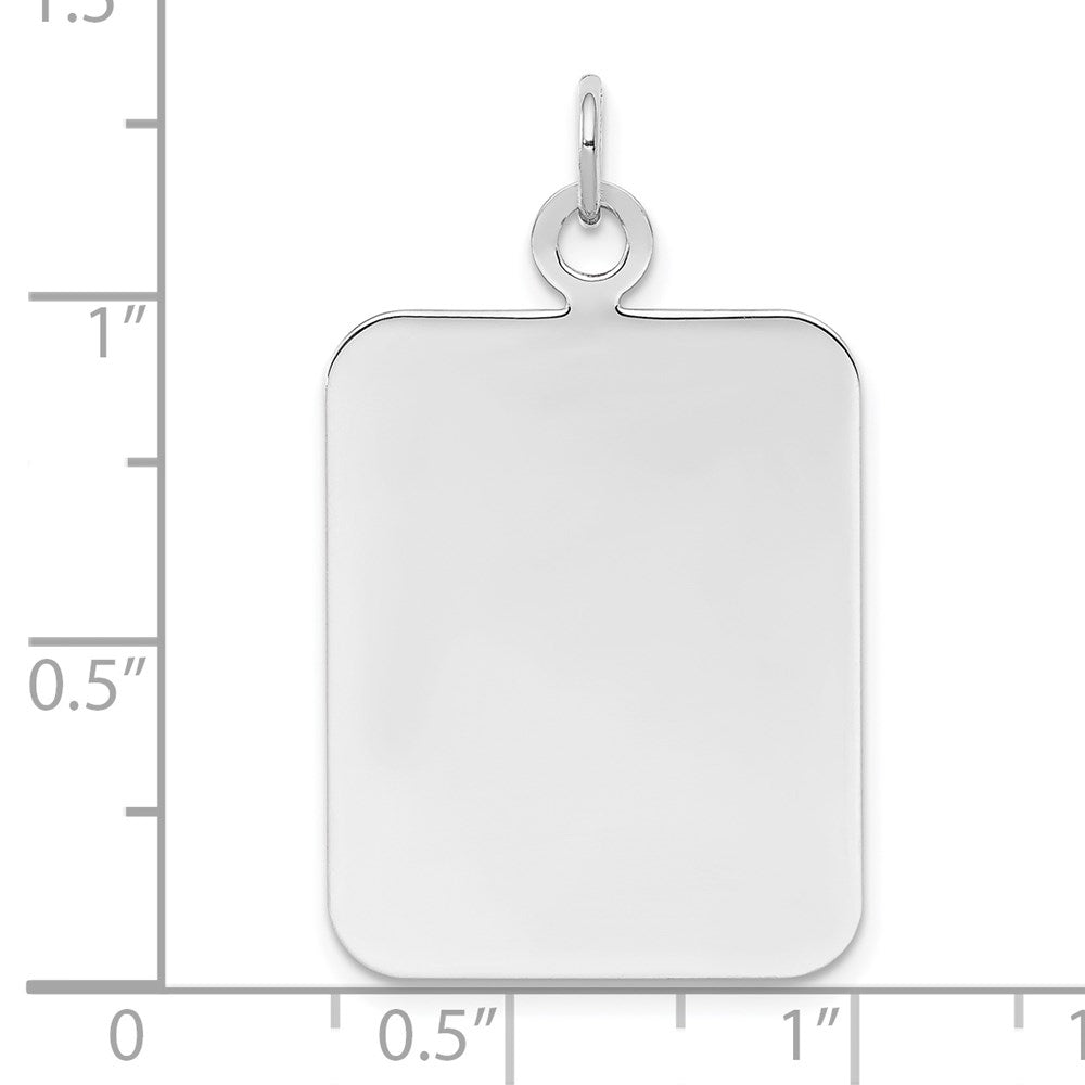 SS Rh-plt Engraveable Rectangle Polished Front/Satin Back Disc Charm