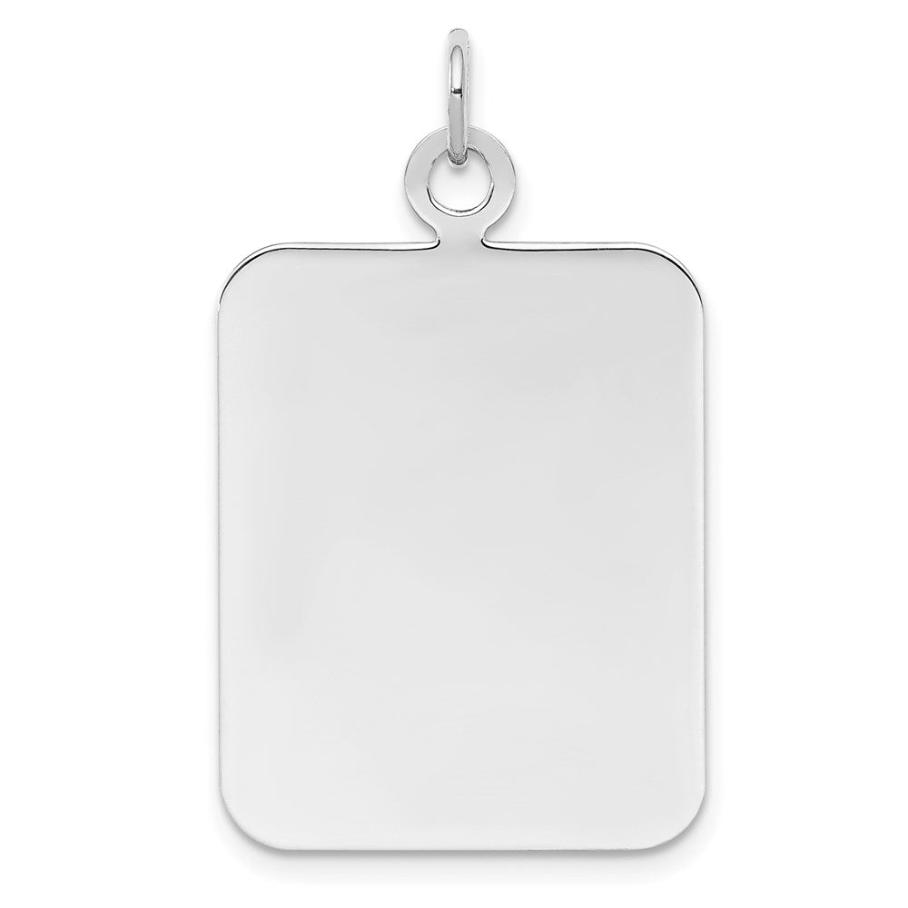 SS Rh-plt Engraveable Rectangle Polished Front/Satin Back Disc Charm