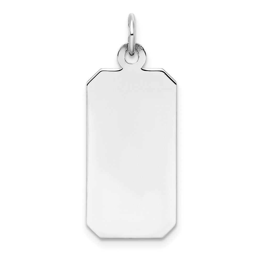 SS Rh-plt Engraveable Rectangle Polished Front/Satin Back Disc Charm