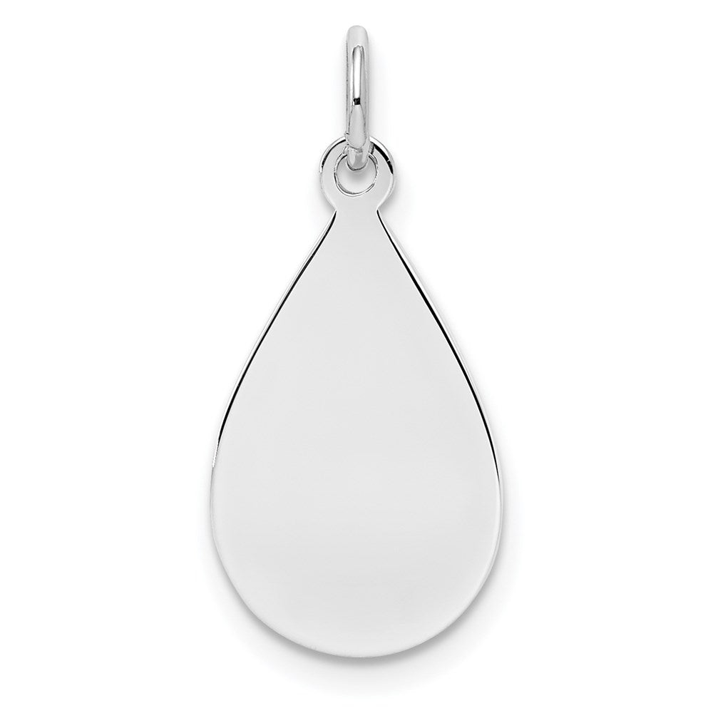 SS Rh-plt Engraveable Teardrop Polished Front/Satin Back Disc Charm