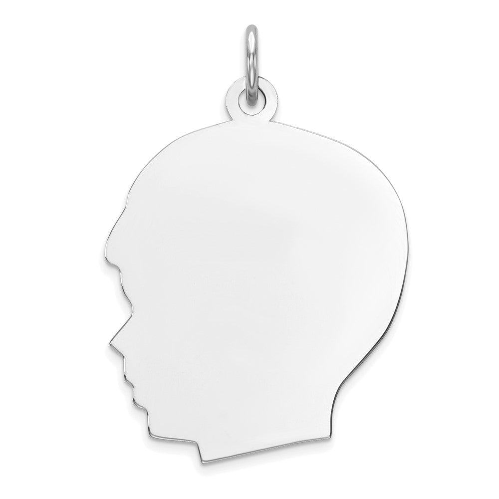 Sterling Silver Rhod-plate Eng. Boy Polished Front/Satin Back Disc Charm