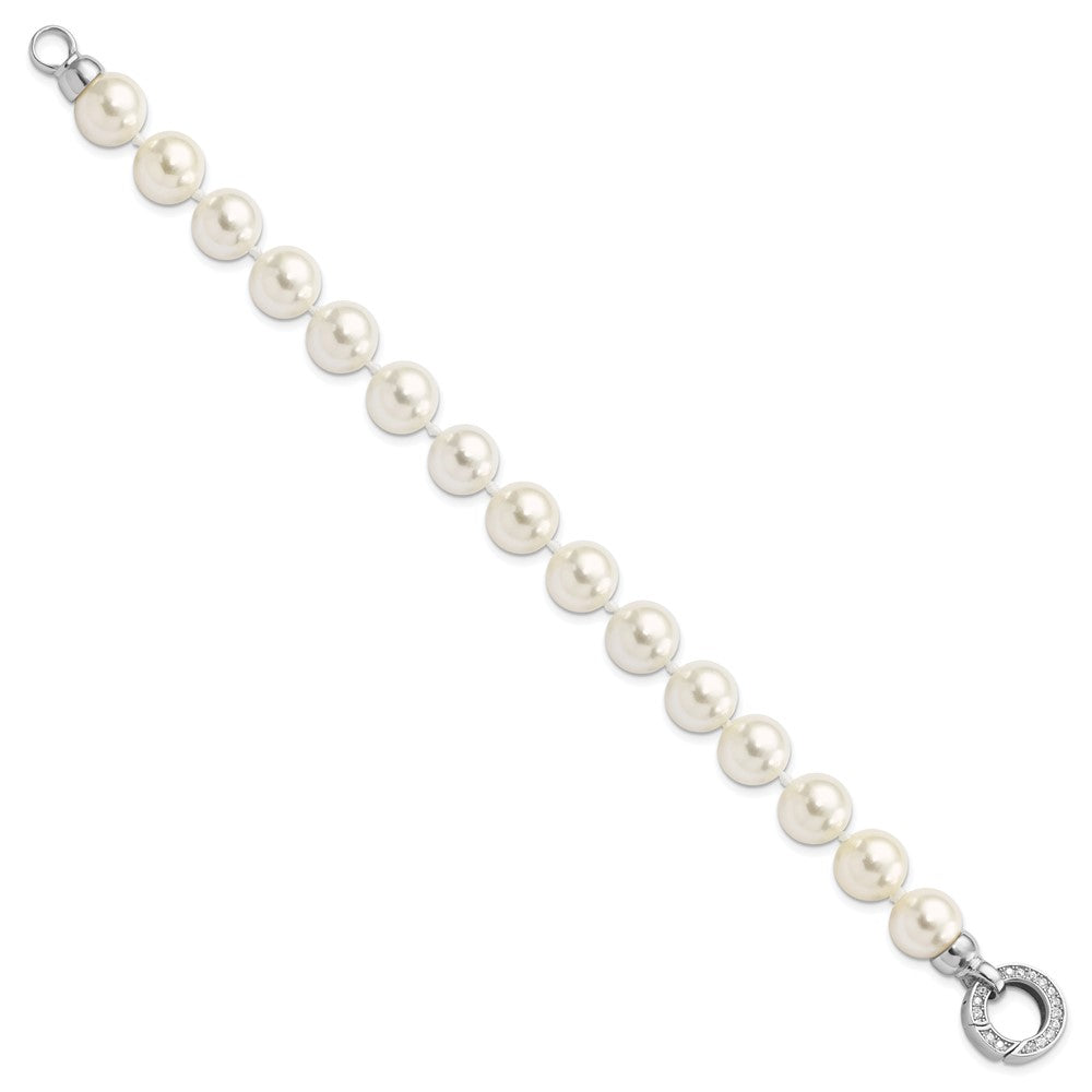 Majestik Sterling Silver Rhodium-plated 10-11mm White Imitation Shell Pearl Hand-knotted Fancy Bracelet