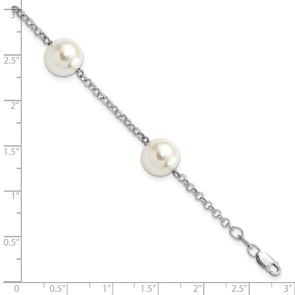 Majestik Sterling Silver Rhodium-plated 10-11mm White Imitation Shell Pearl Hand-knotted 4 Station Bracelet