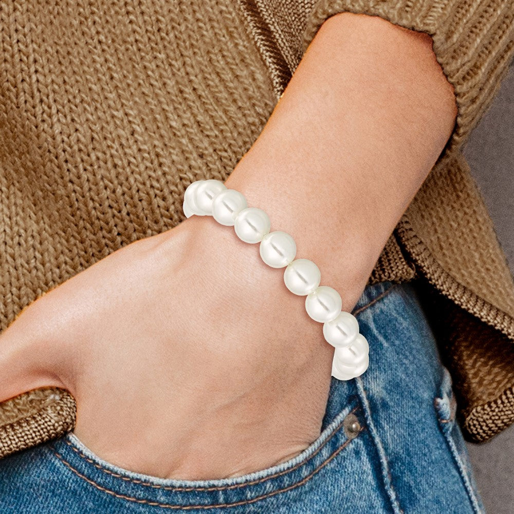 Majestik 10-11mm White Imitation Shell Pearl Stretch Bracelet