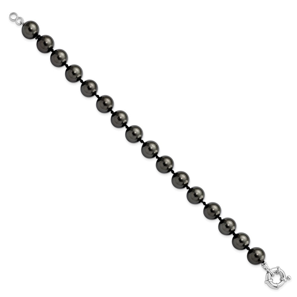 Majestik Sterling Silver Rhodium-plated 10-11mm Black Imitation Shell Pearl Hand-knotted Bracelet