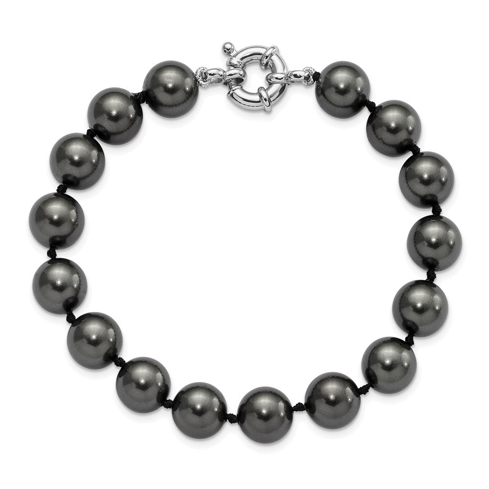 Majestik Sterling Silver Rhodium-plated 10-11mm Black Imitation Shell Pearl Hand-knotted Bracelet