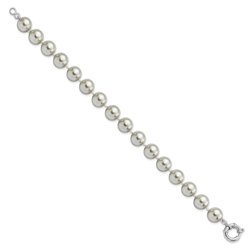 Majestik Sterling Silver Rhodium-plated 10-11mm Grey Imitation Shell Pearl Hand-knotted Bracelet