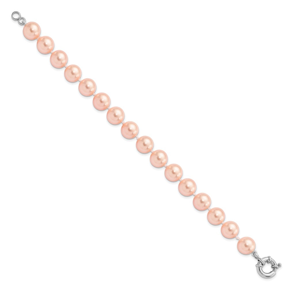 Majestik Sterling Silver Rhodium-plated 10-11mm Pink Imitation Shell Pearl Hand-knotted Bracelet