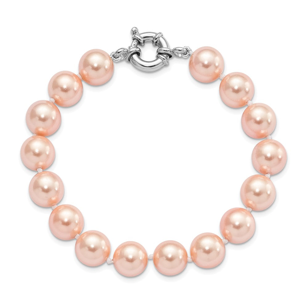 Majestik Sterling Silver Rhodium-plated 10-11mm Pink Imitation Shell Pearl Hand-knotted Bracelet