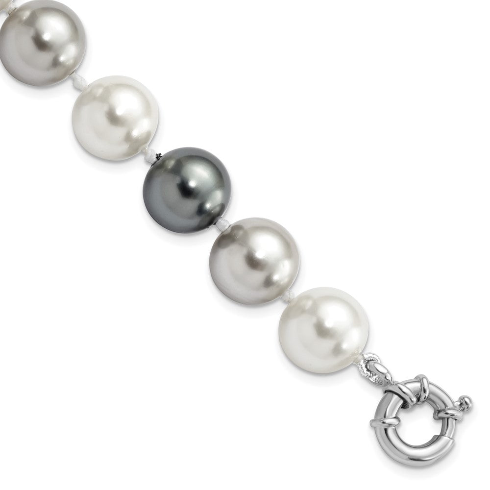 Majestik Sterling Silver Rhodium-plated 12-13mm Multi-color Imitation Shell Pearl Hand-knotted Bracelet