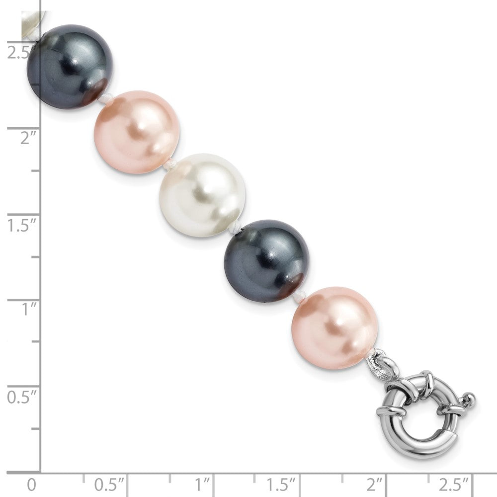 Majestik Sterling Silver Rhodium-plated 12-13mm Multi-Color Imitation Shell Pearl Hand-knotted Bracelet