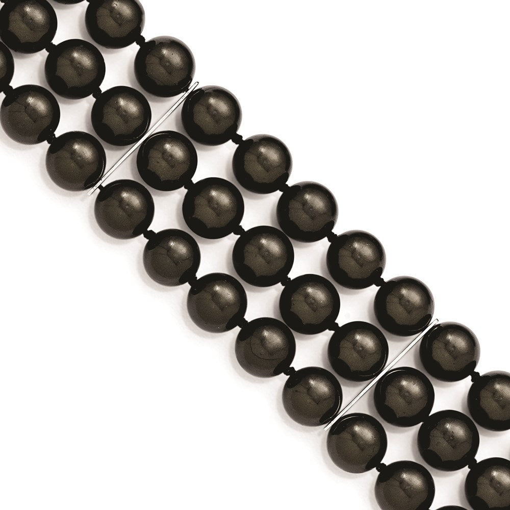 Sterling S Majestik Rh-pl 3 Row 10-11mm Blk Imitat Shell Pearl Bracelet