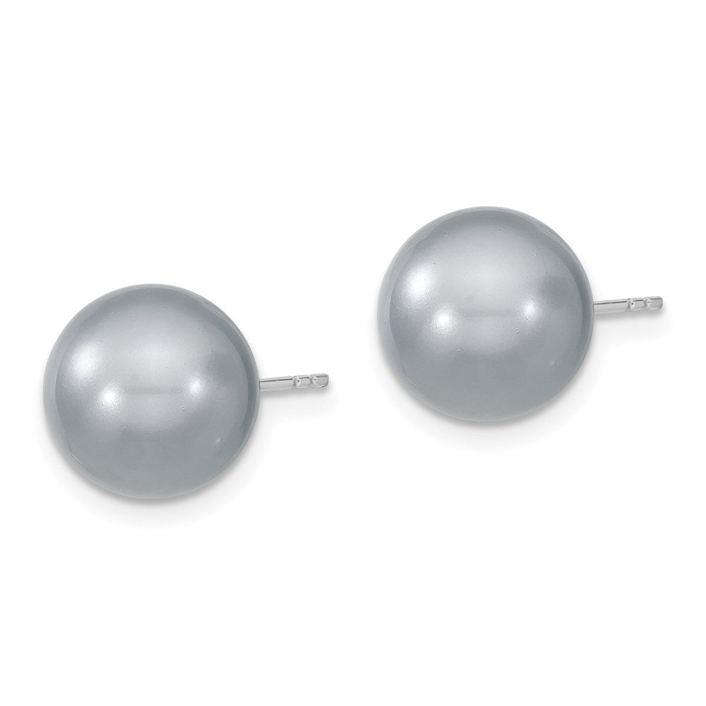 Majestik Sterling Silver Rhodium-plated 10-11mm Grey Imitation Shell Pearl Stud Earrings