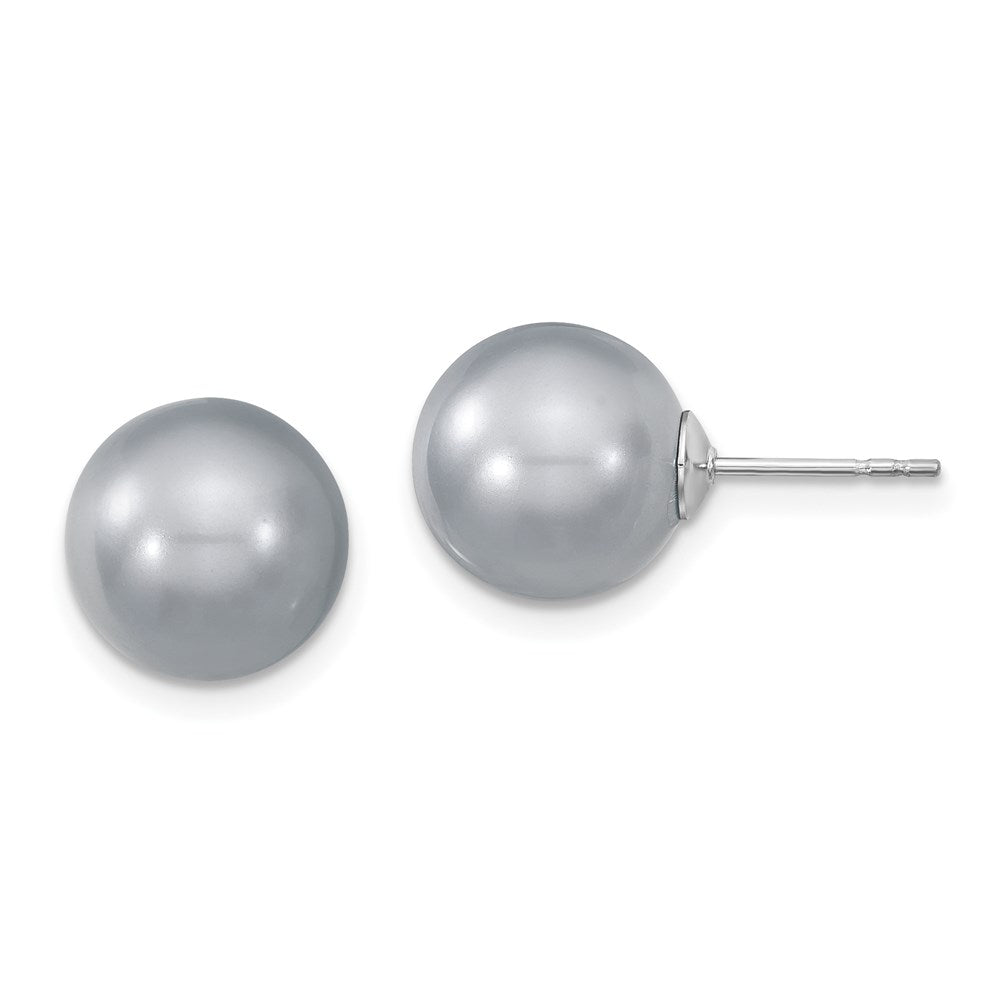 Majestik Sterling Silver Rhodium-plated 10-11mm Grey Imitation Shell Pearl Stud Earrings