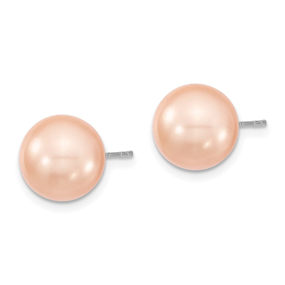 Majestik Sterling Silver Rhodium-plated 10-11mm Pink Imitation Shell Pearl Stud Earrings