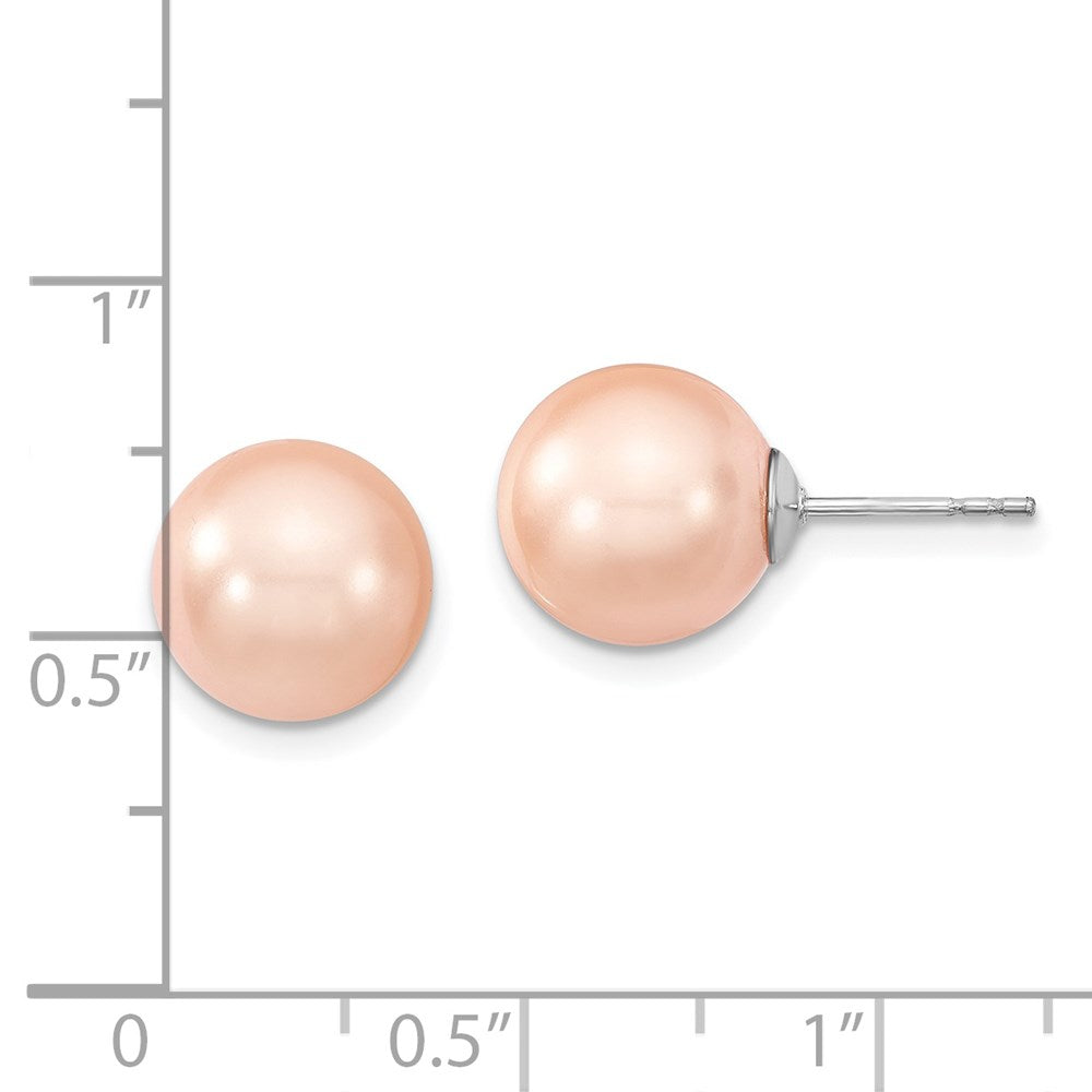 Majestik Sterling Silver Rhodium-plated 10-11mm Pink Imitation Shell Pearl Stud Earrings