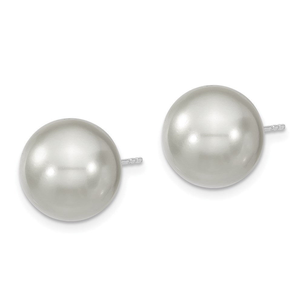 Majestik Sterling Silver Rhodium-plated 12-13mm Grey Imitation Shell Pearl Stud Earrings