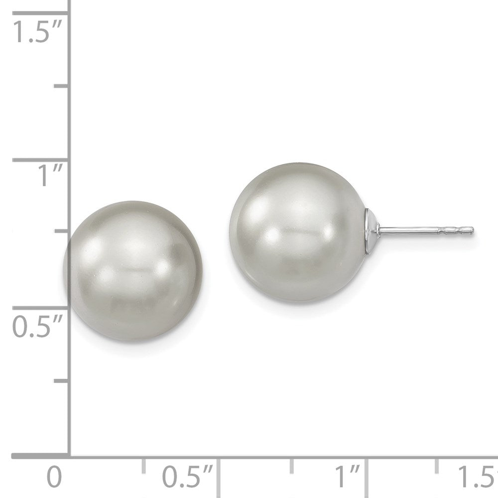 Majestik Sterling Silver Rhodium-plated 12-13mm Grey Imitation Shell Pearl Stud Earrings