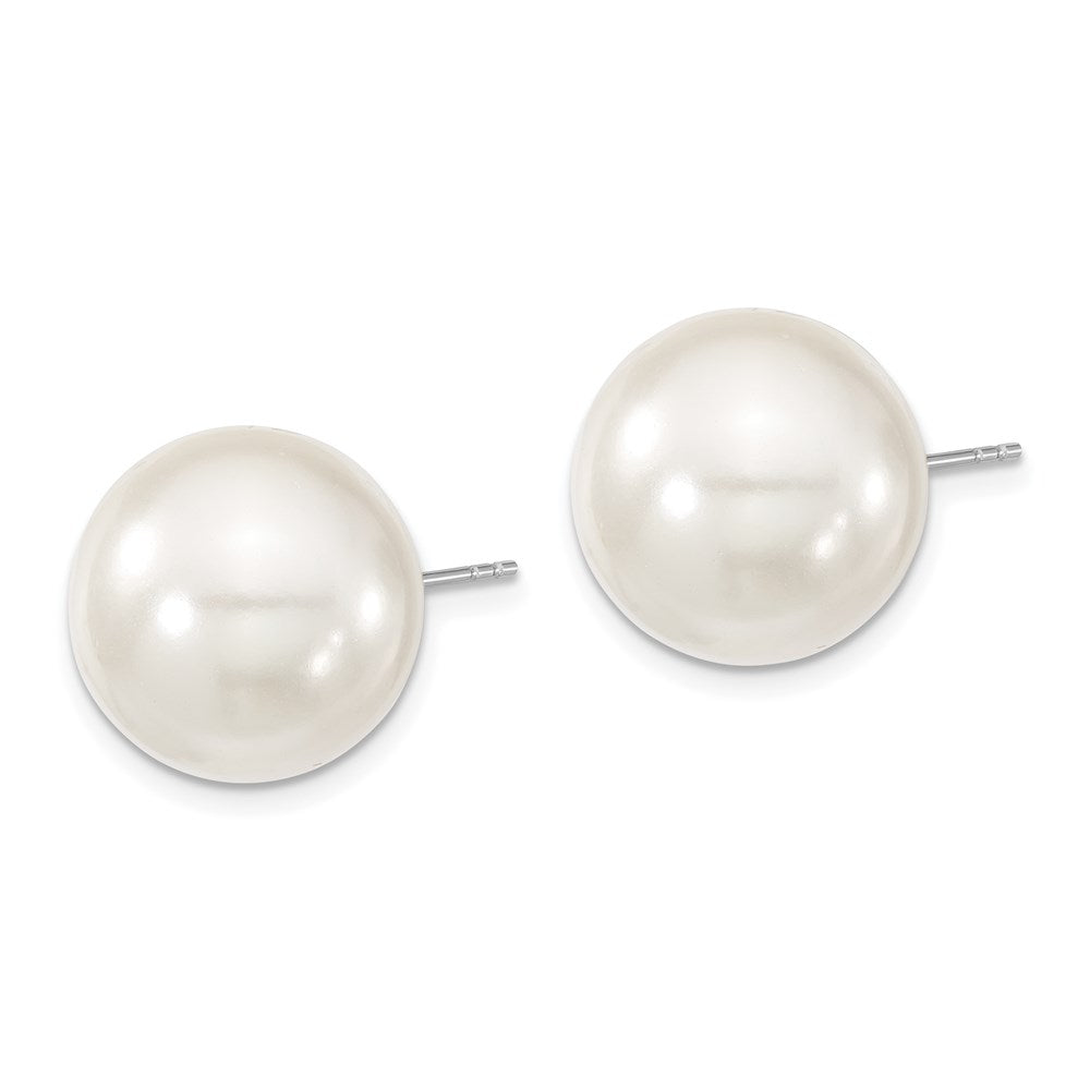 Majestic Sterling Silver Rhodium-plated 14-15mm White Imitation Shell Pearl Stud Earrings