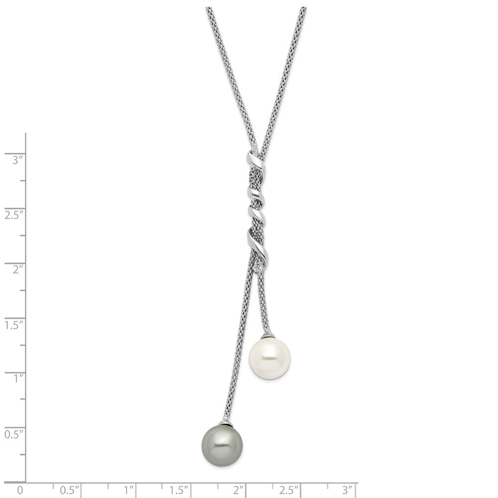 Majestik Sterling Silver Rhodium-plated 10-11mm White and Grey Imitation Shell Pearl Spring Ring Clasp 18.5 inch Necklace