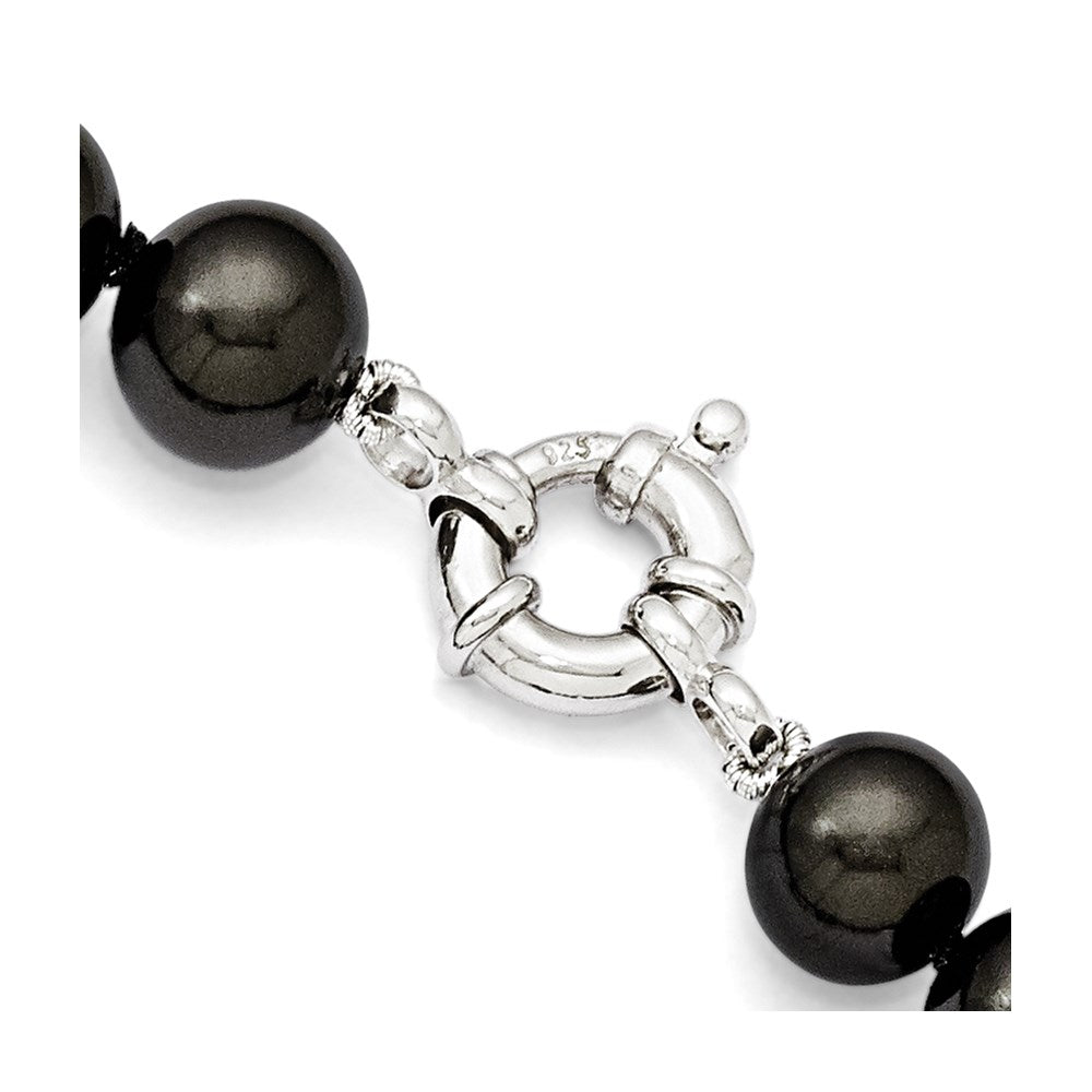 Majestik Sterling Silver Rhodium-plated 10-11mm Black Imitation Shell Pearl Hand-knotted Necklace