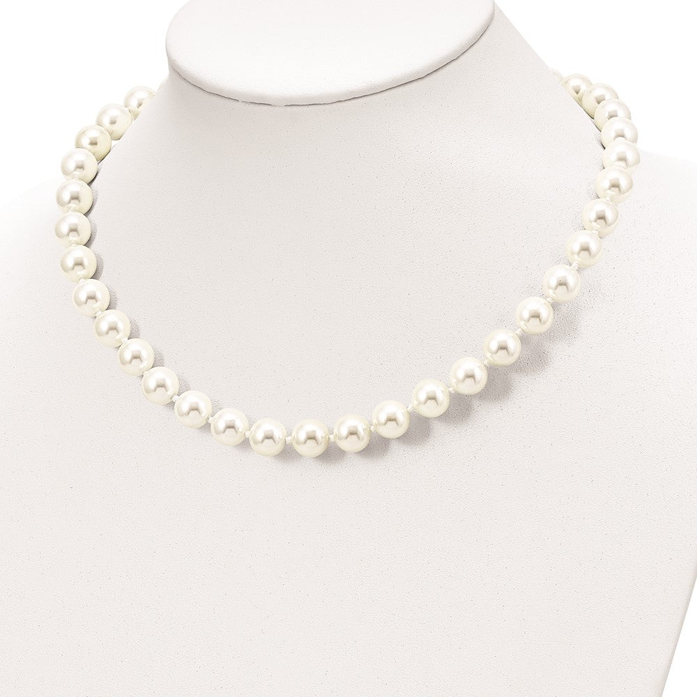 Majestik Sterling Silver Rhodium-plated 10-11mm White Imitation Shell Pearl Hand-knotted Necklace