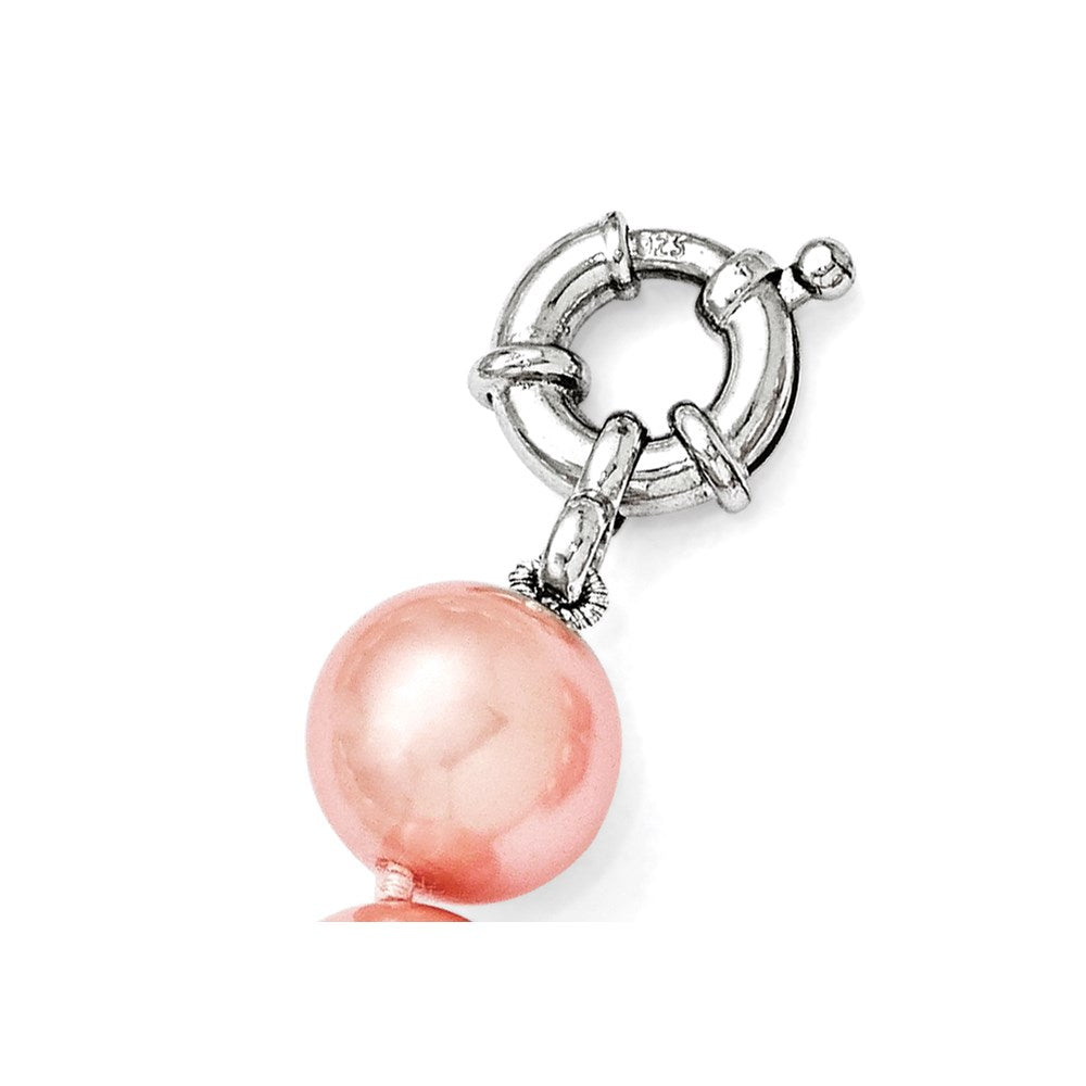 Majestik Sterling Silver Rhodium-plated 12-13mm Pink Imitation Shell Pearl Hand-knotted Necklace