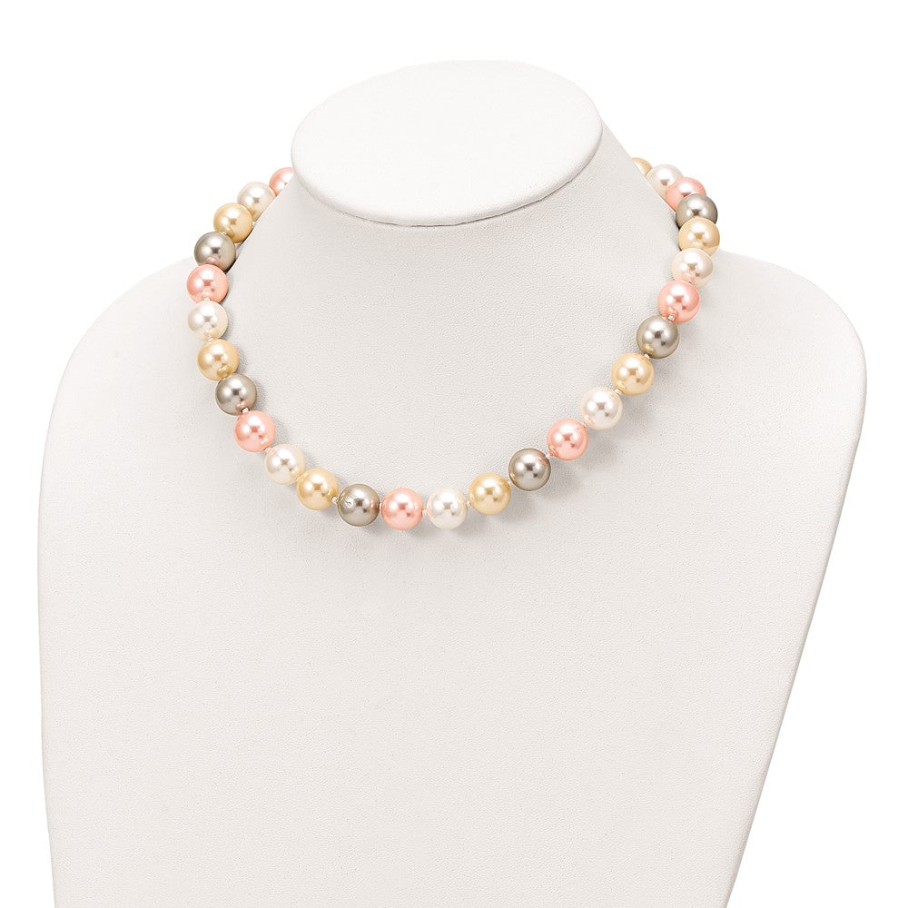 Majestik Sterling Silver Rhodium-plated 12-13mm Multi-Color Imitation Shell Pearl Hand-knotted Necklace