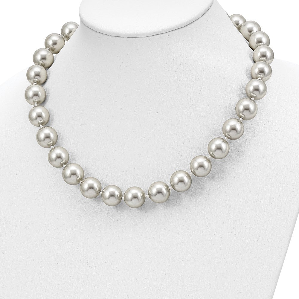 Majestik Sterling Silver Rhodium-plated 14-15mm Grey Imitation Shell Pearl Hand-knotted Necklace