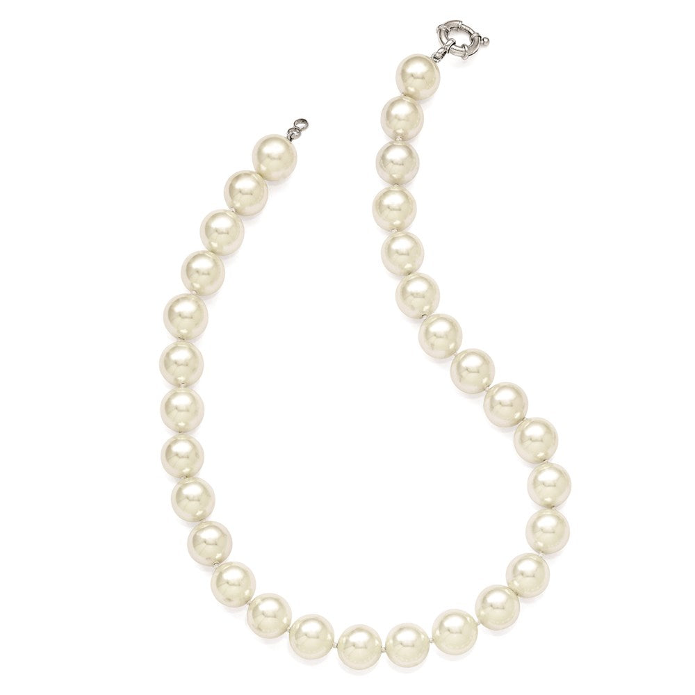 Majestik Sterling Silver Rhodium-plated 14-15mm White Imitation Shell Pearl Hand-knotted Necklace