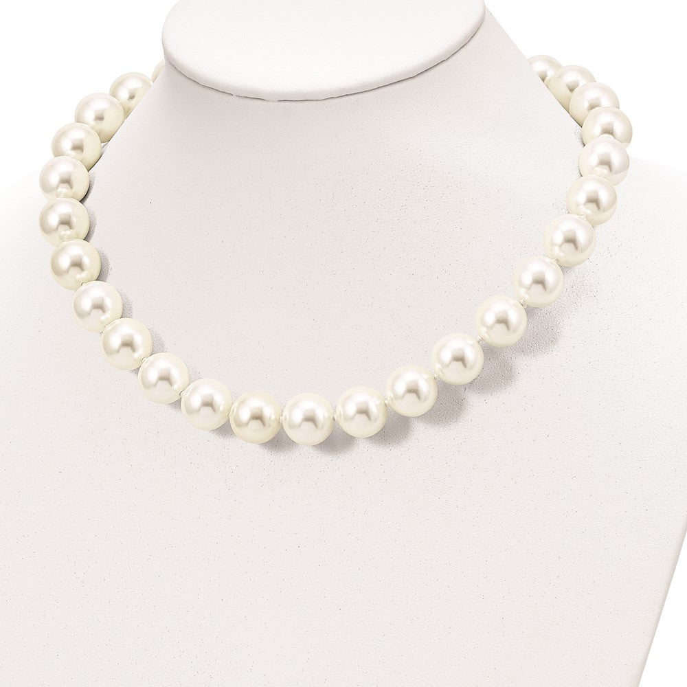 Majestik Sterling Silver Rhodium-plated 14-15mm White Imitation Shell Pearl Hand-knotted Necklace