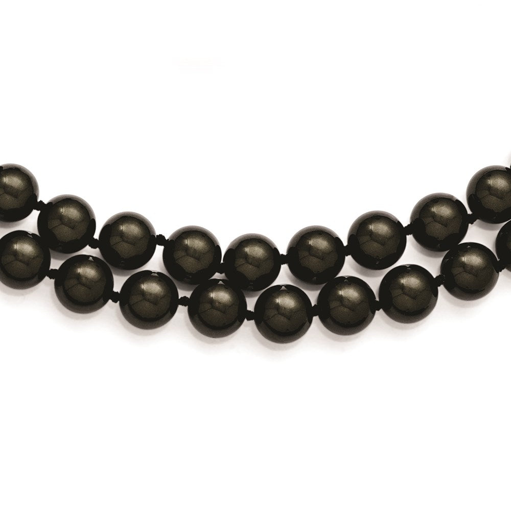 Sterling S Majestik Rh-pl 2 Row 10-11mm Blk Imitat Shell Pearl Necklace