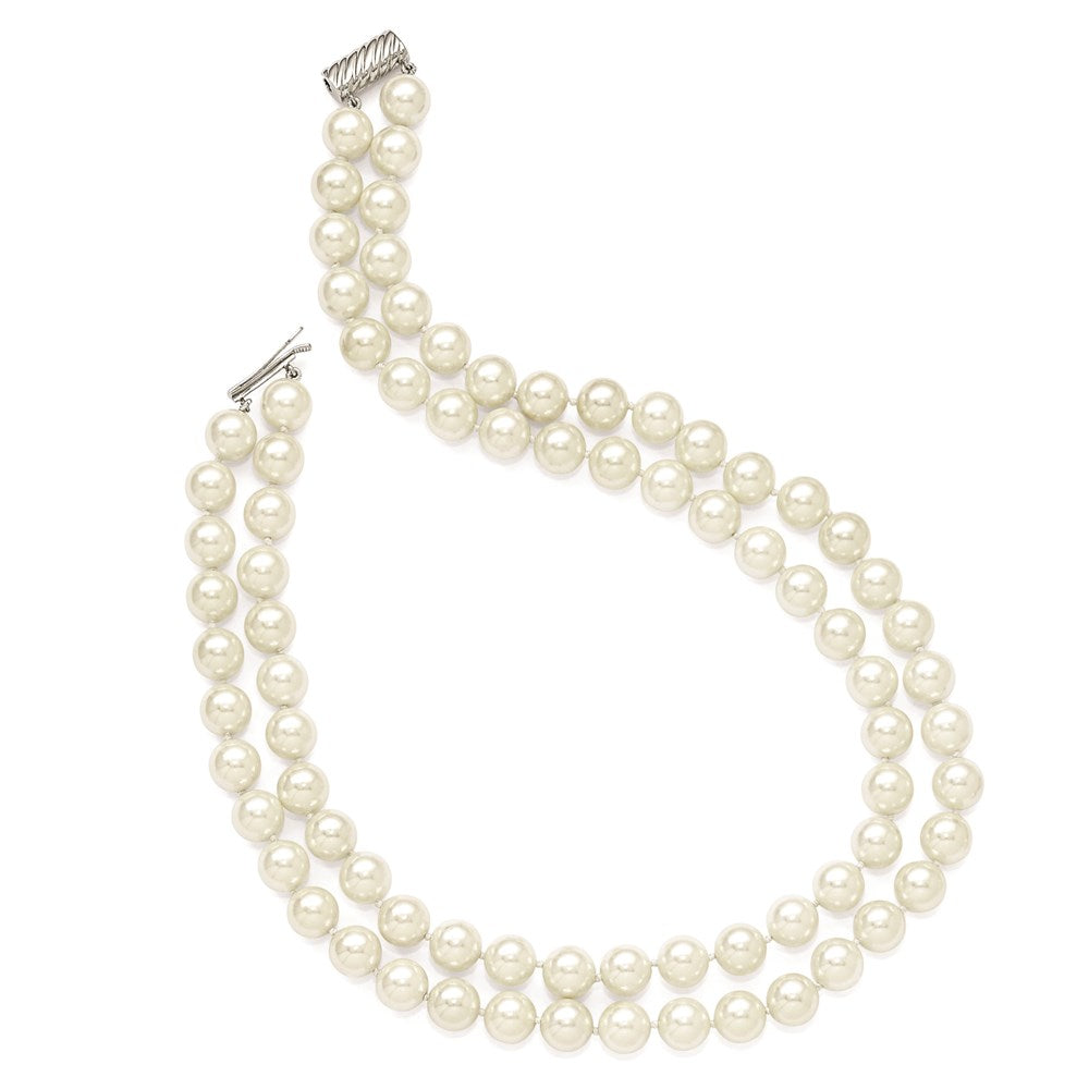 Sterling S Majestik Rh-pl 2 Row 10-11mm Wht Imitat Shell Pearl Necklace