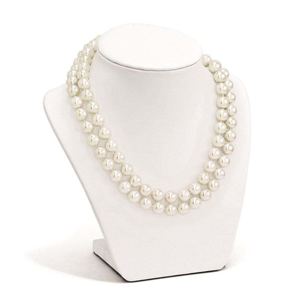 Sterling S Majestik Rh-pl 2 Row 10-11mm Wht Imitat Shell Pearl Necklace