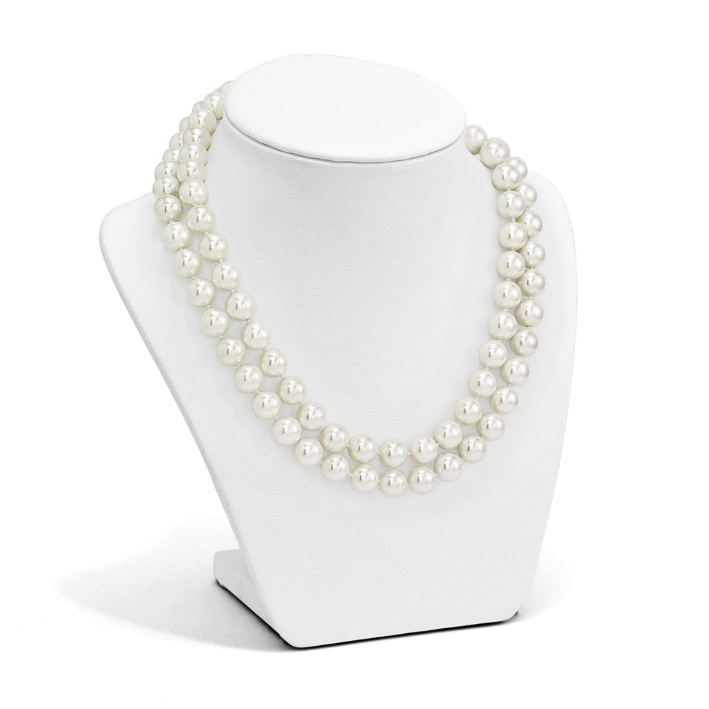 Sterling S Majestik Rh-pl 2 Row 10-11mm Wht Imitat Shell Pearl Necklace