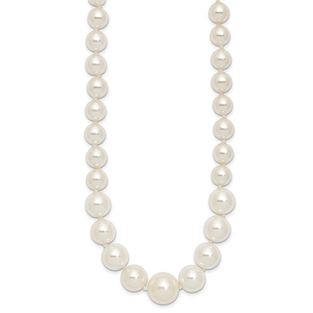 Majestik Sterling Silver Rhodium-plated 6-12mm Graduated White Imitation Shell Pearl Hand-knotted Necklace