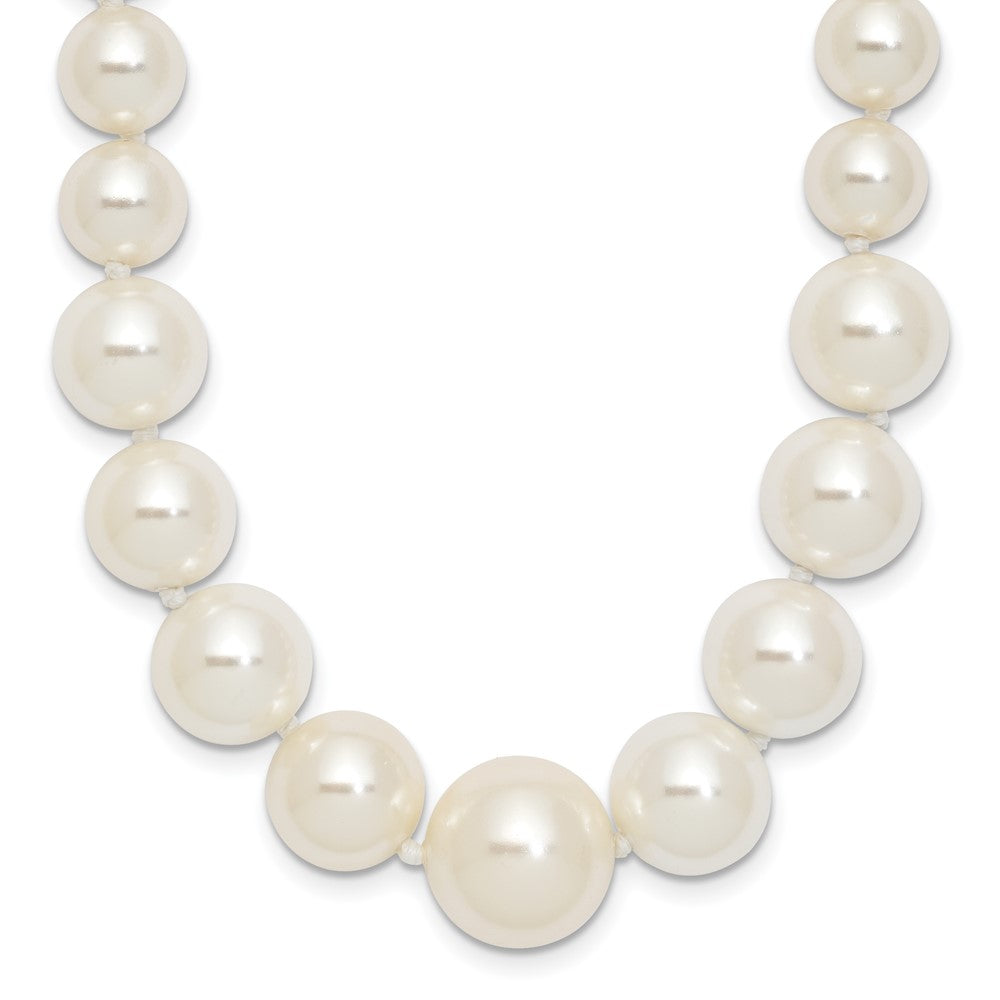 Majestik Sterling Silver Rhodium-plated 6-12mm Graduated White Imitation Shell Pearl Hand-knotted Necklace