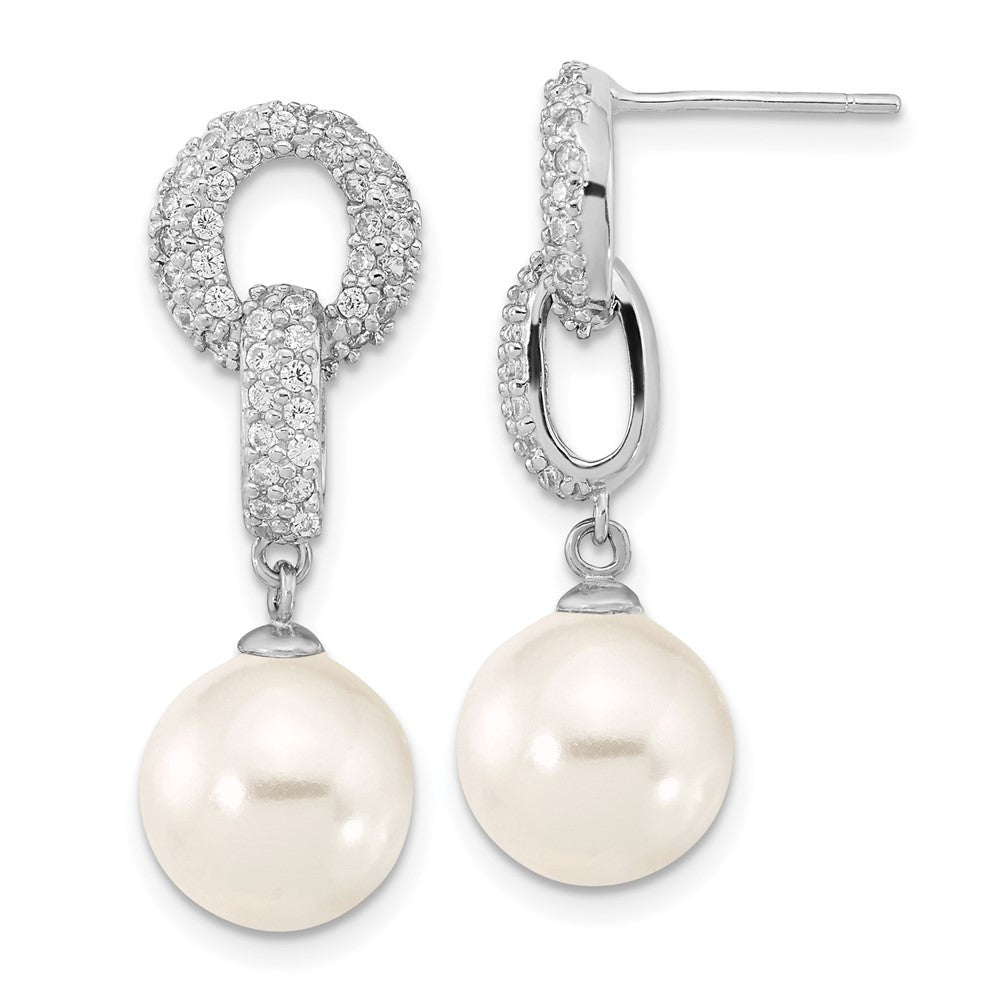 Majestik Sterling Silver Rhodium-plated 10-11mm White Imitation Shell Pearl and CZ Earrings and Spring Ring Clasp 17 inch ...